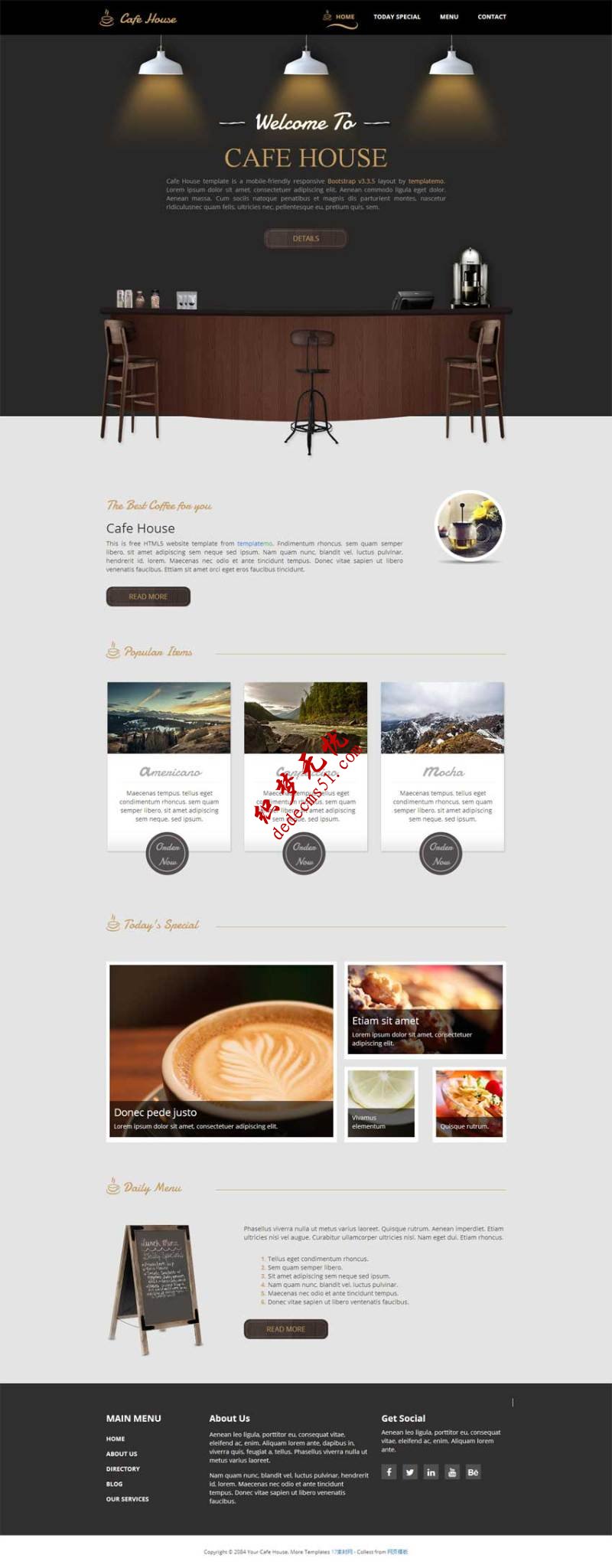 黑色html5咖啡馆响应式网站模板html模板下载