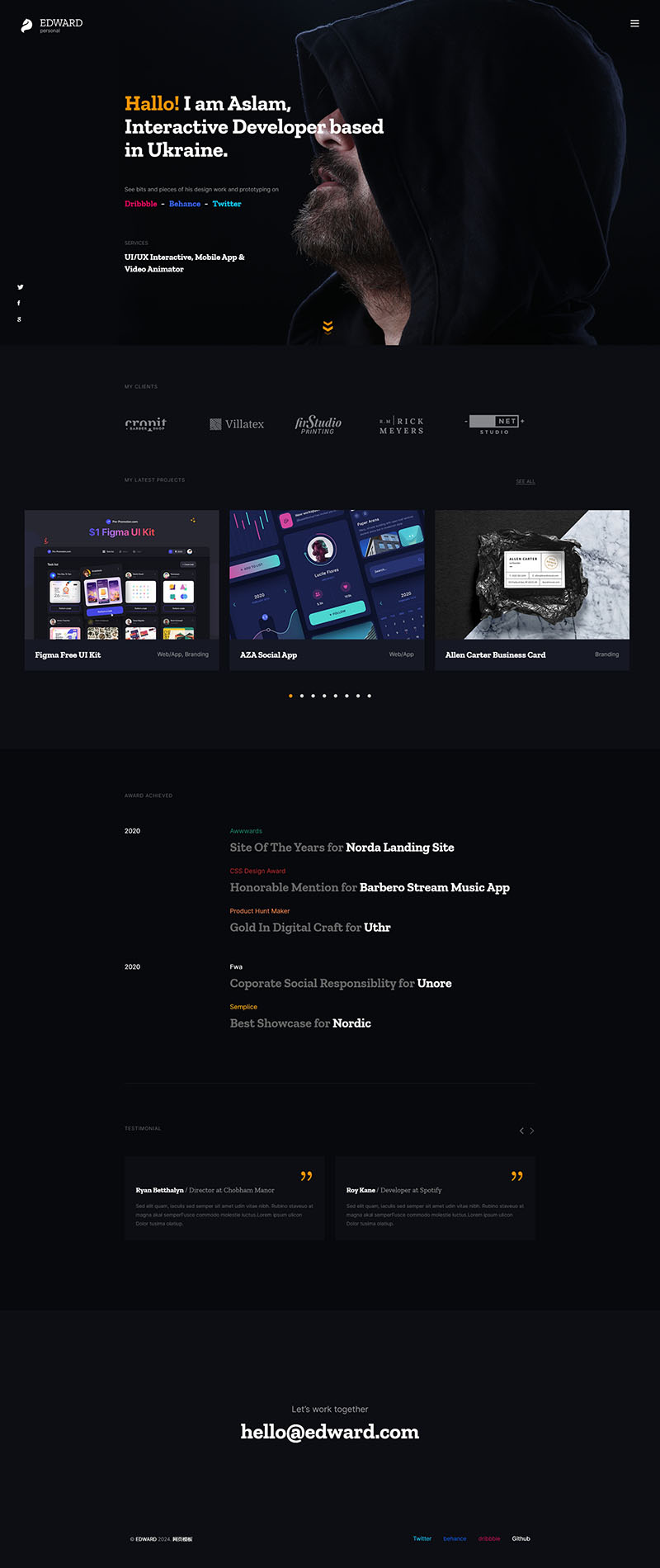 黑色交互开发者个人网站模板 Bootstrap5