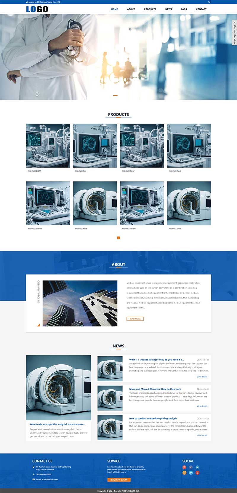 (自适应手机端)响应式外贸网站模板 医疗设备英文网站源码下载