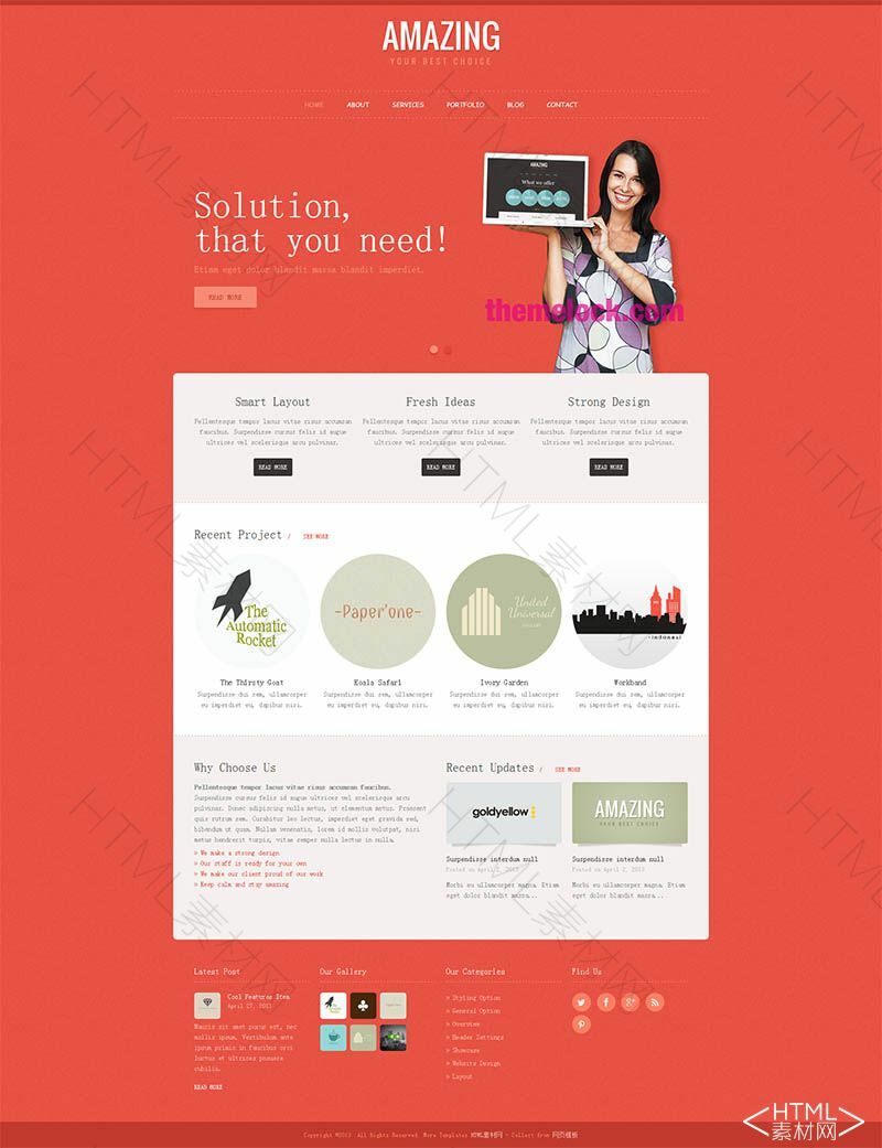 橙色漂亮的科技个人博客网站模板(图1)