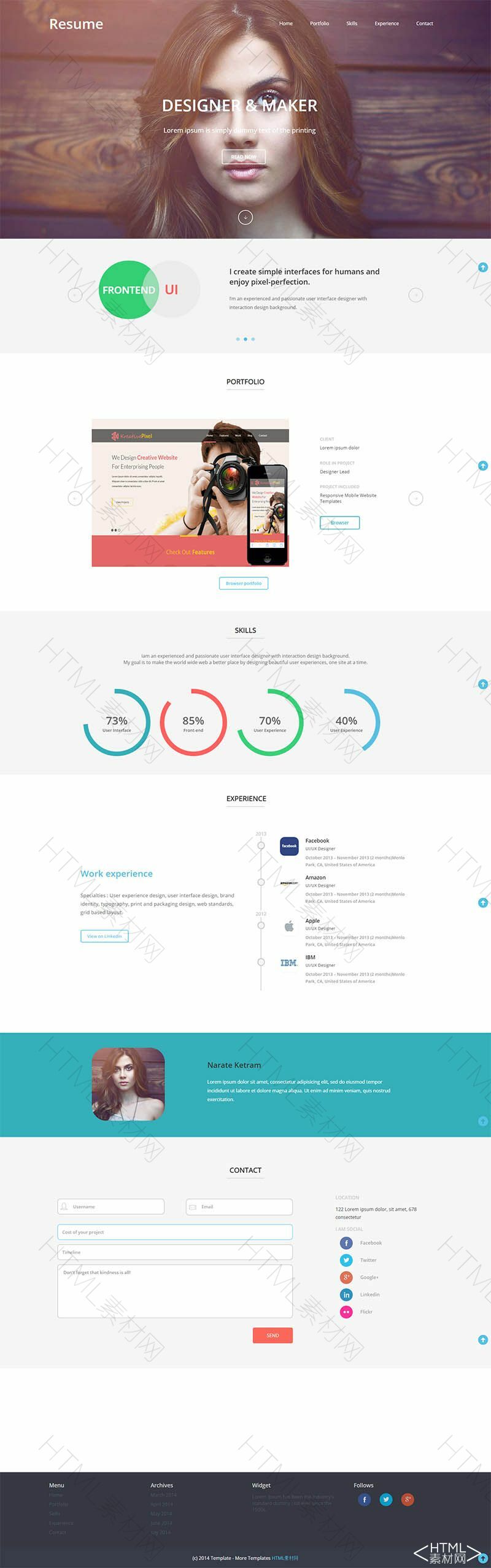 大屏背景欧美风格web简历html5模板(图1)