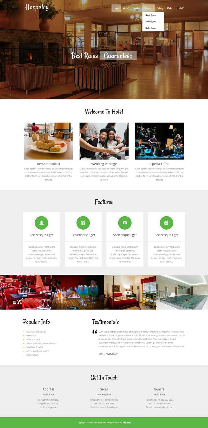 国外宽屏的五星级度假酒店网站静态模板(图1)