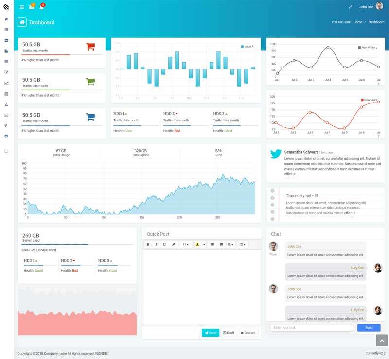蓝色的内存数据存储管理后台模板(图1)