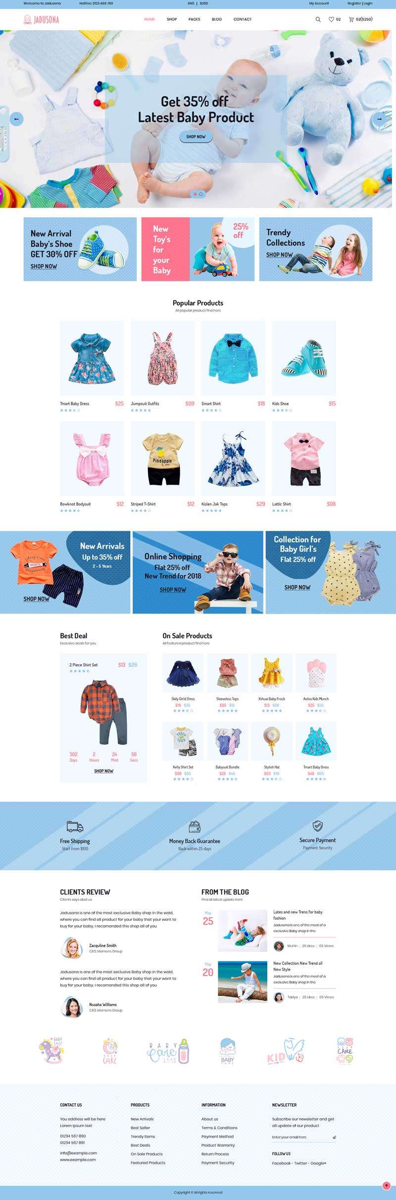 蓝色的母婴儿童服装店铺商城模板(图1)