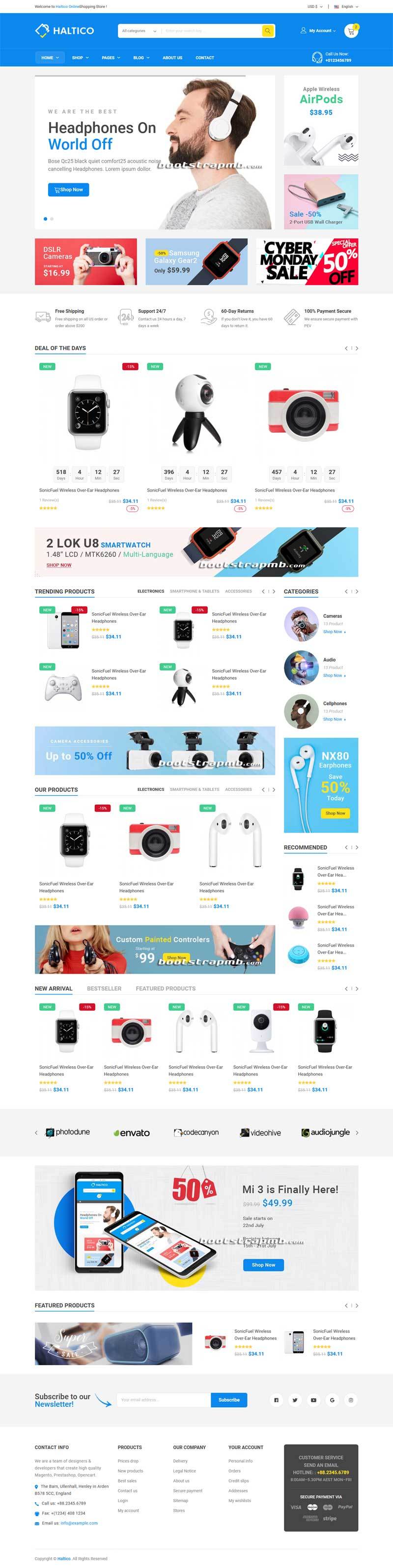 蓝色大型的数码产品商城模板(图1)