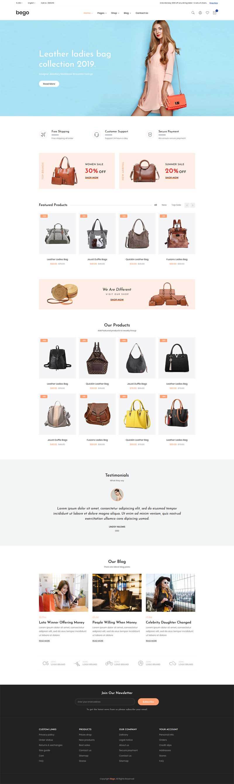 精美的女士包包电商购物网站模板(图1)