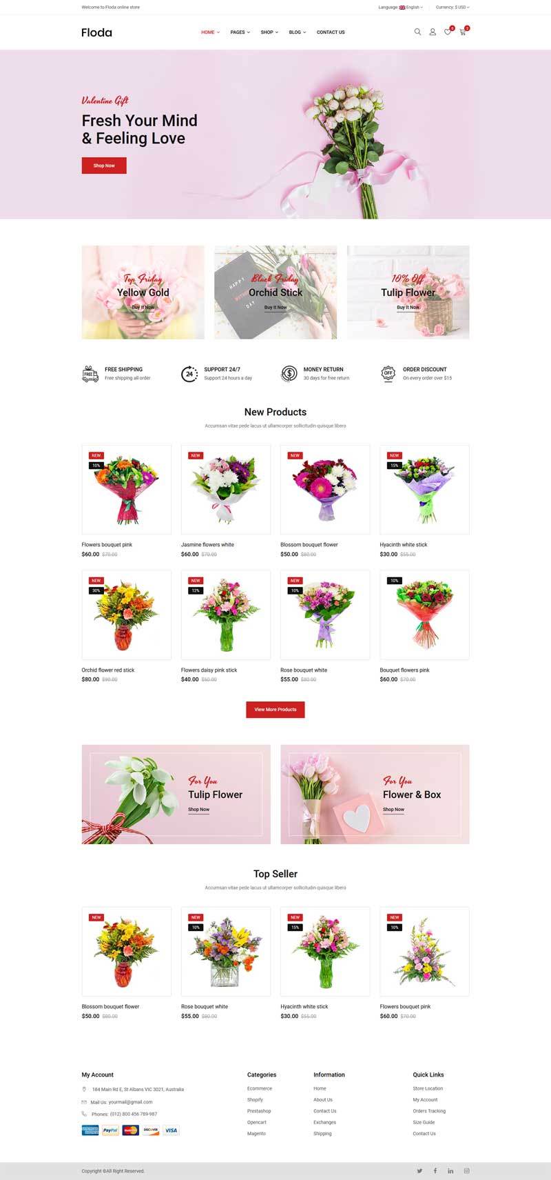 鲜花店电商网站html5模板(图1)