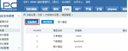 phpcms新建模型 phpcms新建模型