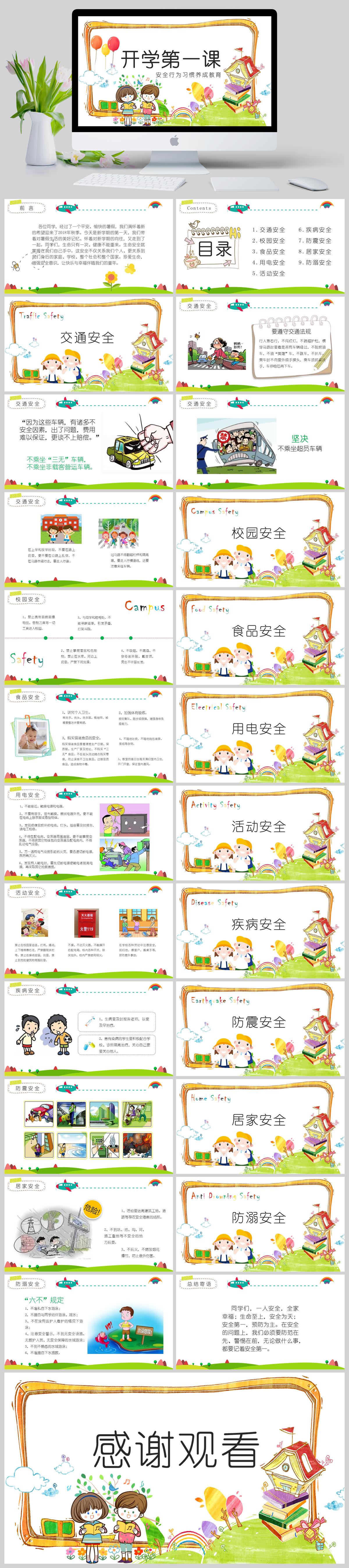 安全行为习惯养成教育开学第一课安全教育PPT模板(图1)
