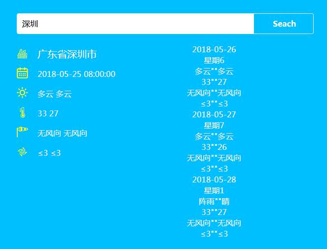 jQuery城市天气预报api数据查询代码(图1)