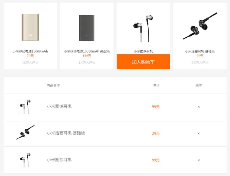 原生js仿小米商城点击商品加入购物车代码(图1)